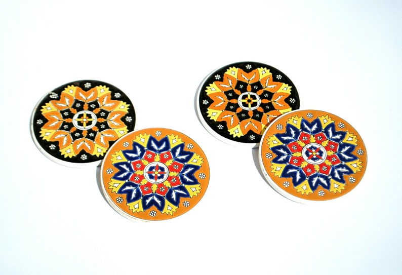 Vintage Bohemian Coasters Ceramic Coaster Retro Coasters - Etsy