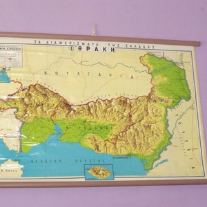 ギリシャ地図、トラキア地図、学校地図、プルダウンチャート、ギリシャ学校地図、ギリシャ壁装飾、ヘラス地図、地理学校地図