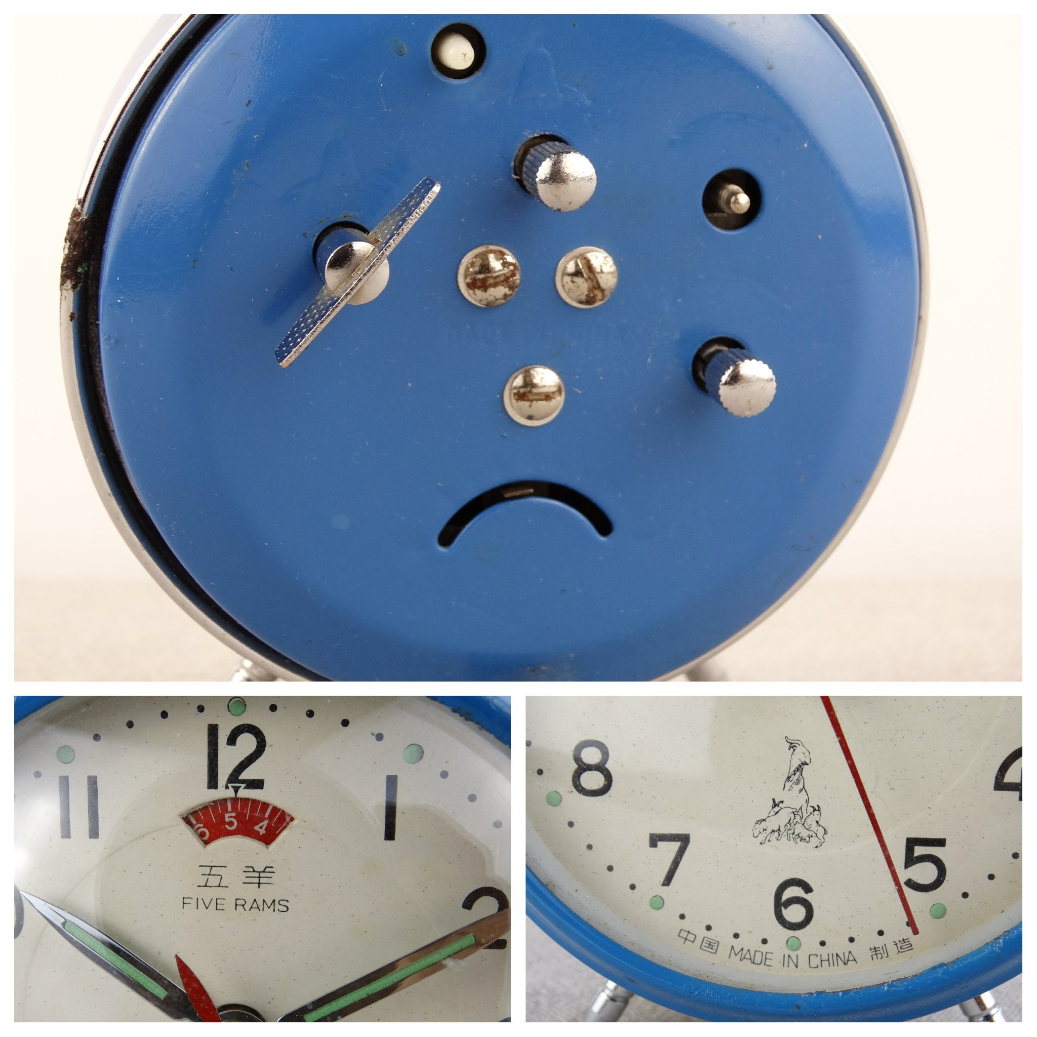 Retro Clock, Five Rams Clock, Alarm Clock, Blue Clock, Desk Clock, Old ...