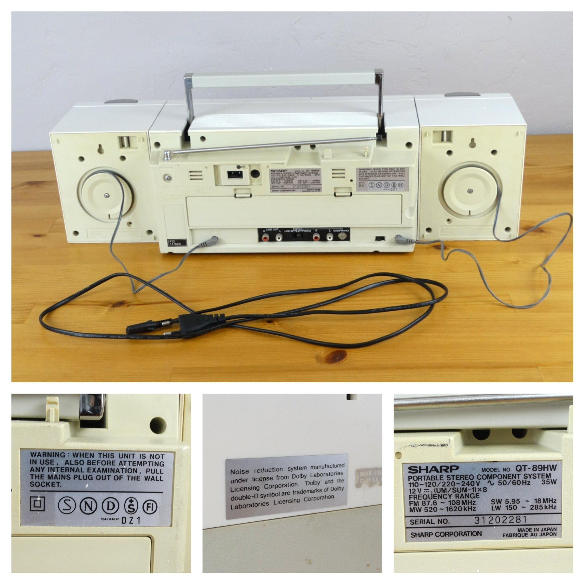 A super retro 1980's Sharp GF A2 portable stereo system boombox ghetto blaster. With detachable spea