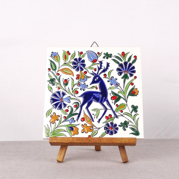 Wall Hanging Tile, Deer Tile, Mediterranean Tile, Greek Ceramic, Ceramic Hanging Tile, Deer Wall Decor, Ceramic Tapestry, Kitchen Tile, Deer