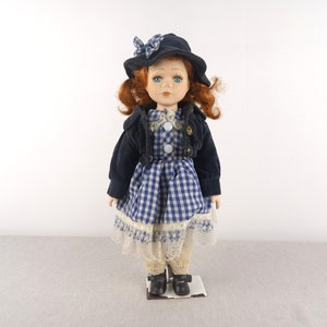 Vintage Porcelain Doll, 13" Doll, Ginger Doll, Victorian Doll, Collector Doll, Art Doll, Doll On Stand, Old Doll, Haunted Doll, Retro Doll