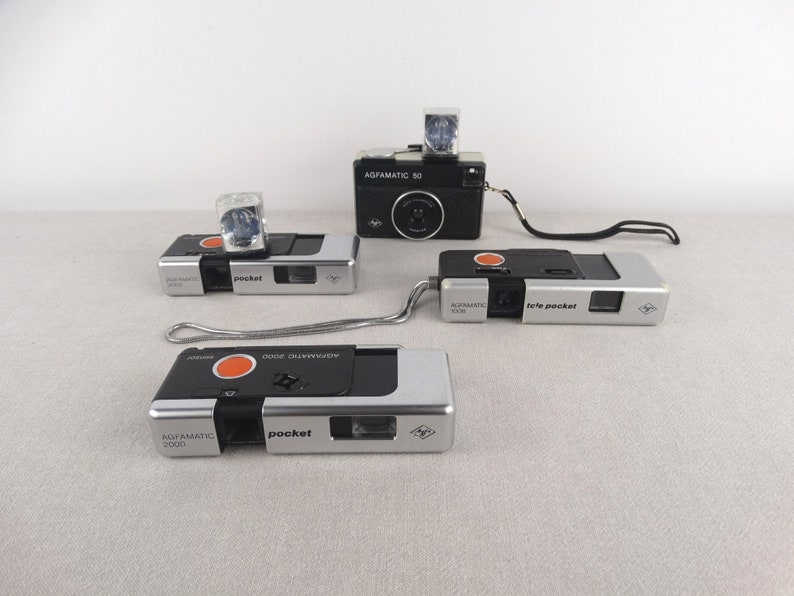 Vintage Agfamatic Pocket Cameras, Retro Camera Set, Old Film Camera, 110 Catridge Cameras, Agfamatic, Lomography Camera, Photographer Camera image 3