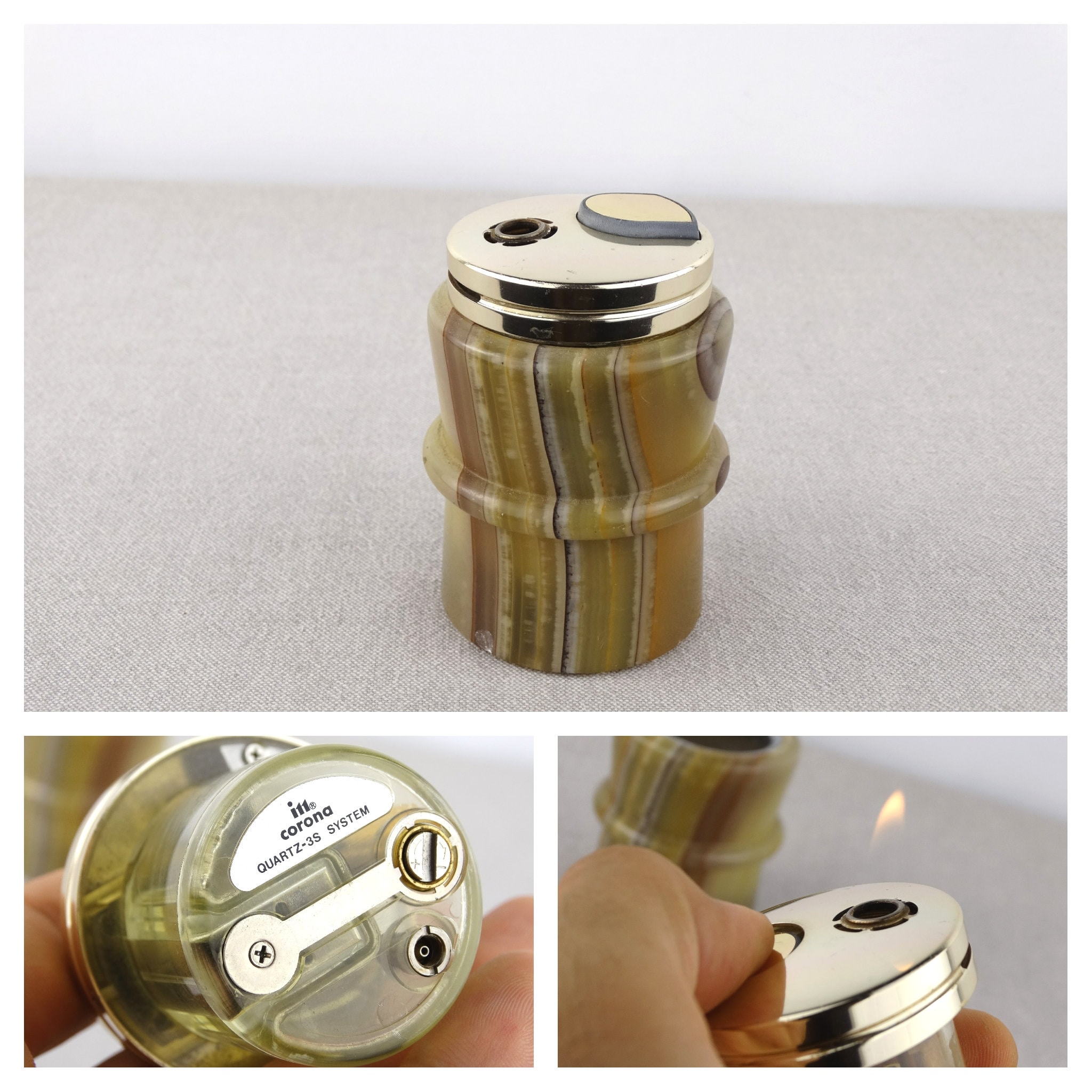 IM Corona Quartz 3S Table Lighter, Vintage Corona Lighter, Onyx