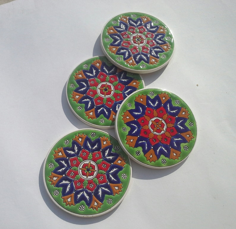 Green Ceramic Coaster Drink tile Coaster Ceramic Coaster Etsy