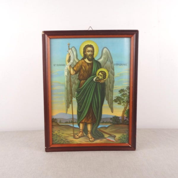 Saint John the Baptist, Vintage Religious Icon Print, Catholic Wall Decor, Orthodox Icon, Religious Wall Hanging, Byzantine Icon, Greek Icon