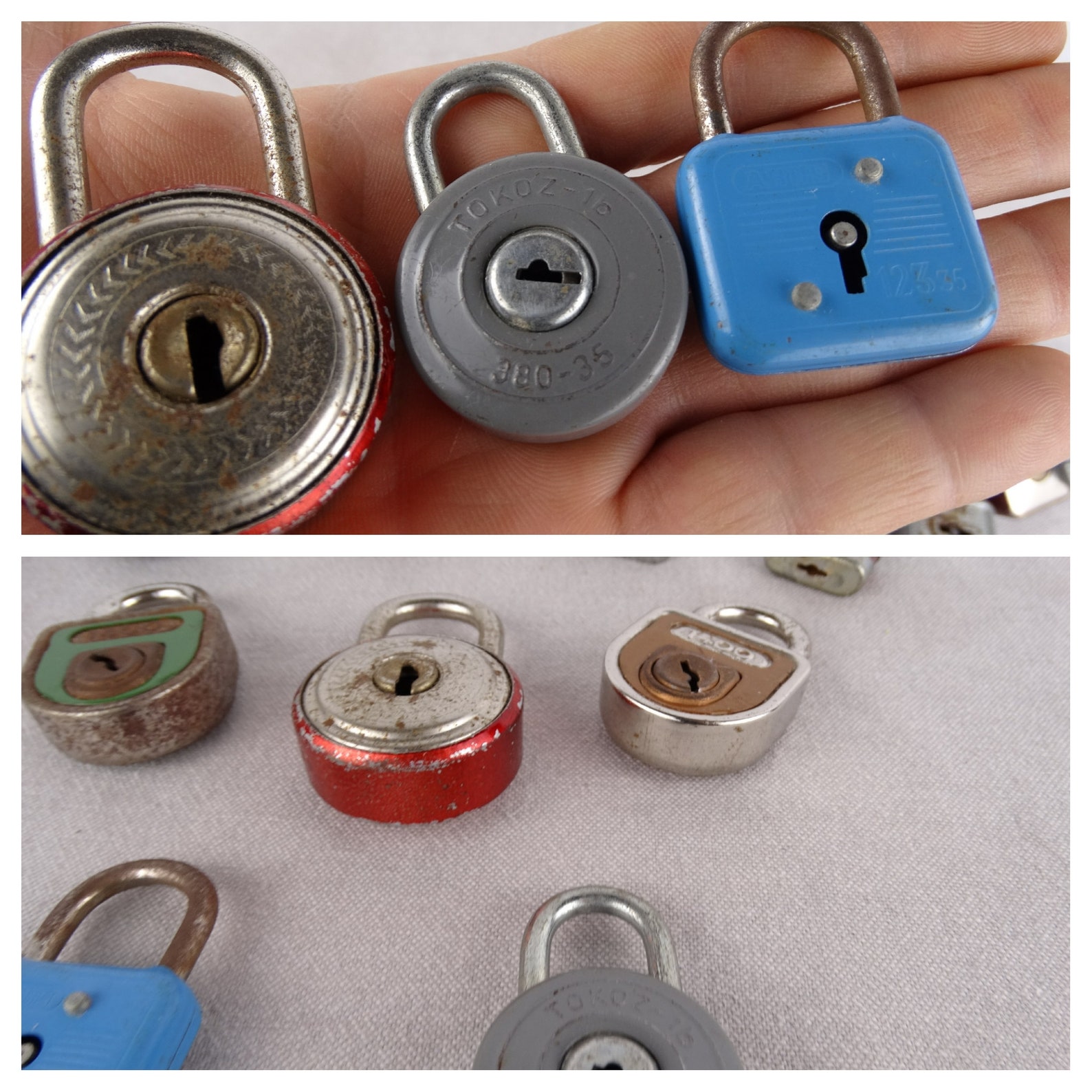 Vintage Padlock Collection, Old Padlocks Lot, Rustic Padlock, Round ...