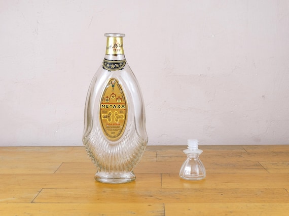 Vintage Metaxa Glass Bottle, Wine Bottle, Liqueur Bottle, Old