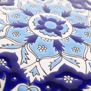 Mediterranen Fliese, Trivet Keramikfliese, Mandala-Fliese, keramischen Wandbehang, böhmische Fliese, blaue keramische Fliese, griechische Fliese, Küchenfliese, Bild 8