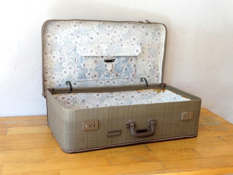 Old Travel Valise, Grey Suitcase, Old Luggage, Train Case, Old Suitcase, Luggage Decor, Antique Luggage, Trunk, Grey Valise, Travel Trunk image 1