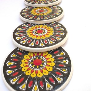 Black Ceramic Coaster, Mandala Coaster, Drink Coaster, Mandala Coaster, Ceramic Coaster, Coaster Set, Tile Coaster, Trivet Coaster