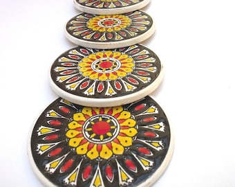 Black Ceramic Coaster, Mandala Coaster, Drink Coaster, Mandala Coaster, Ceramic Coaster, Coaster Set, Tile Coaster, Trivet Coaster