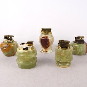 Set of Marble Table Lighters, Old  Marble Lighter, Cigar Lighter, Onyx Lighter, Agate Lighter, Alabaster Lighter, Jade Lighter, Desk Lighter