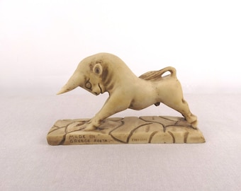 Vintage Minoan Bull Statue: Resin Taurus Sculpture, Made in Greece