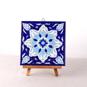 Mediterranean Tile, Trivet Ceramic Tile, Mandala Tile, Ceramic Wall Hanging, Bohemic Tile, Blue Ceramic Tile, Greek Tile, Kitchen Tile,