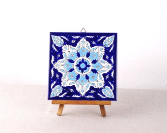 Mediterranean Tile, Trivet Ceramic Tile, Mandala Tile, Ceramic Wall Hanging, Bohemic Tile, Blue Ceramic Tile, Greek Tile, Kitchen Tile,