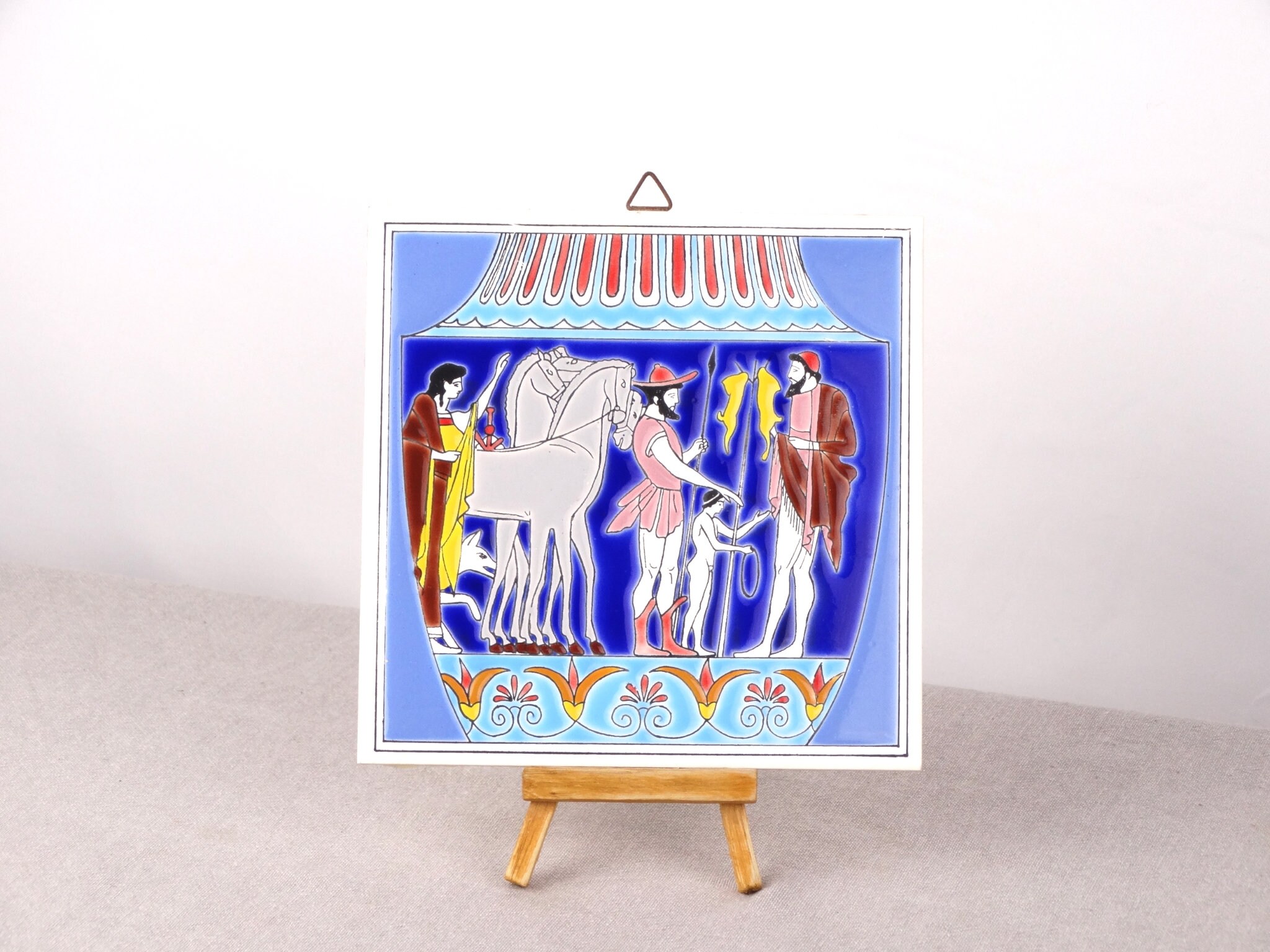 Greek Ceramic Tile, Ceramic Wall Hanging, Greek Art, Trivet Ceramic Tile, Wall Hanging Tile, Ceramic Wall Art, Stiker Tile, Hanging Tile