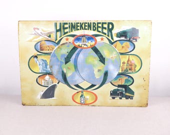 Letrero metálico de cerveza Heineken de los años 50, hojalata publicitaria de cerveza, decoración retro para bar, letrero de pared para pub, arte mural de cervecería, placa con el logotipo de Heineken.
