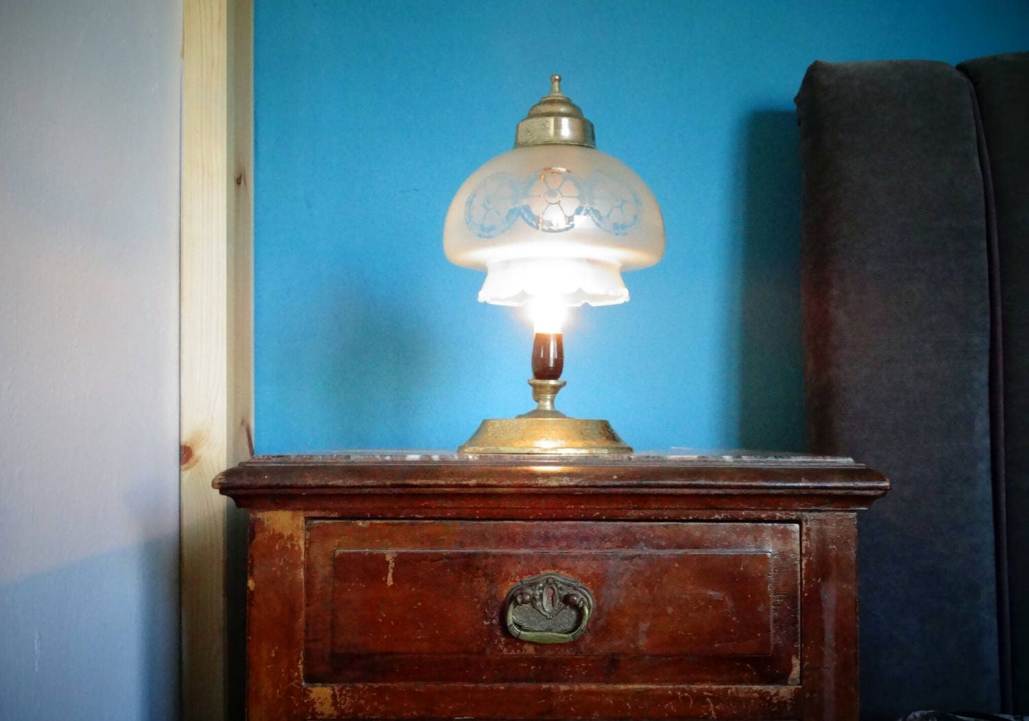 Vintage Bedside Lamp Rustic Shade Lamp Bedside Fixture | Etsy