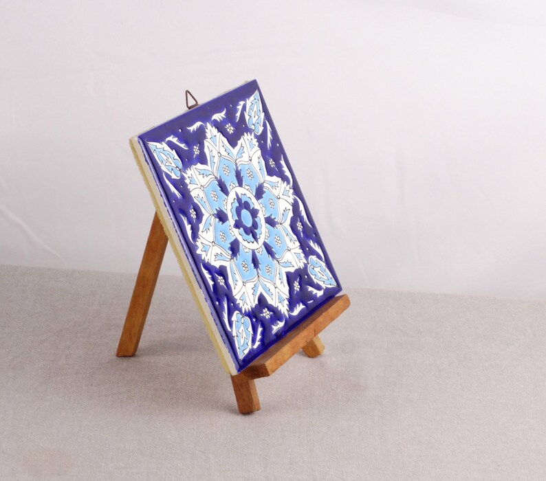 Mediterranen Fliese, Trivet Keramikfliese, Mandala-Fliese, keramischen Wandbehang, böhmische Fliese, blaue keramische Fliese, griechische Fliese, Küchenfliese, Bild 4