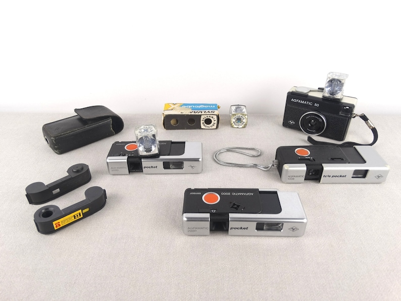 Vintage Agfamatic Pocket Cameras, Retro Camera Set, Old Film Camera, 110 Catridge Cameras, Agfamatic, Lomography Camera, Photographer Camera image 1