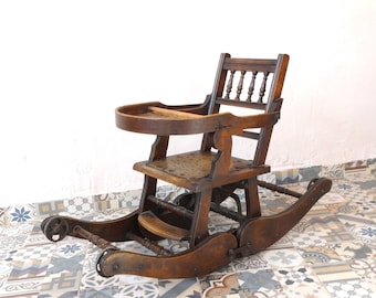Antique Rocking Chair, High Chair, Victorian Wooden Metamorphic Chair, Antique Rocker, Baby Chair, Old Chair, Old Rocker For Babies, Rocker