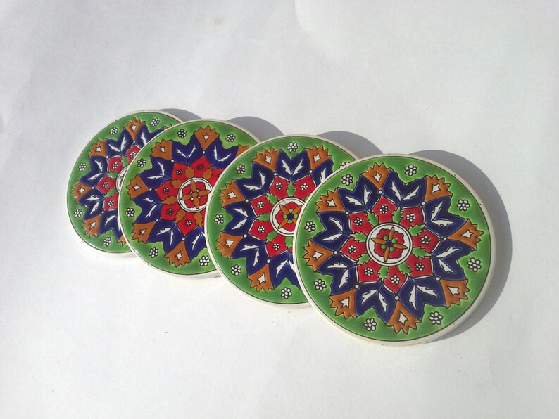 Green Ceramic Coaster Drink tile Coaster Ceramic Coaster Etsy