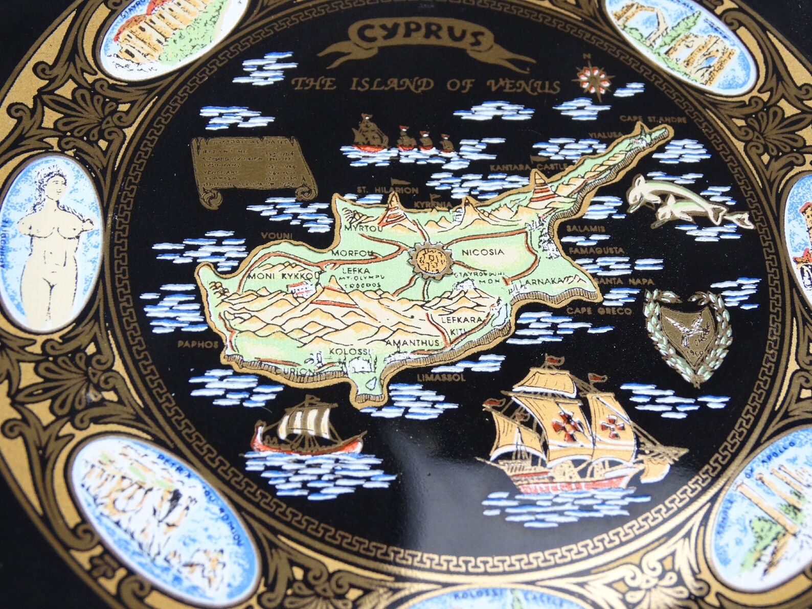 24K Gold Plate Cyprus Greek Ceramic Plate Decorative Plate Etsy