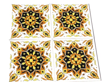 Ceramic Sticker Tiles, Ceramic Tiles, Ceramic Wall Art, Yellow Ceramic Tile, Bohemian Wall Tapestry, Ceramic Wall Tile, Sticker Tile, Tile
