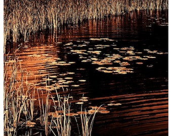 Rushes & Lily Pads • 2026 Year at a Glance Calendar • Yearly Calendar • Size: 12x23.25 • Semi-gloss Poster Paper