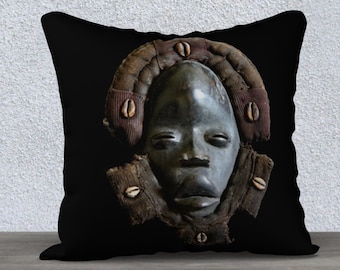 Pillow Cover • African Art • Dan Deangle Face Mask Design • Tribal Art • 18x18 or 22x22 • Polyester Velveteen