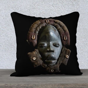 Pillow Cover • African Art • Dan Deangle Face Mask Design • Tribal Art • 18x18 or 22x22 • Polyester Velveteen