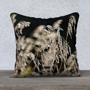 Pillow Cover • Meadow Grass • Graceful Stems of Wild Meadow Grass • Feathery Rustic Bokeh • 18x18 • Polyester Velveteen