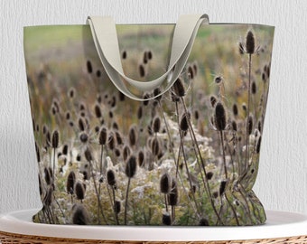Tote Bag • Oversized Supersize Tote • Wild Teasel design • Classy Functional Art • Cotton or Polyester Canvas • 20”W x 15”H x 4”D