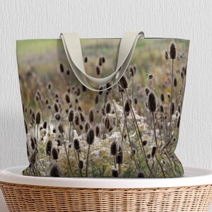 Tote Bag • Oversized Supersize Tote • Wild Teasel design • Classy Functional Art • Cotton or Polyester Canvas • 20”W x 15”H x 4”D
