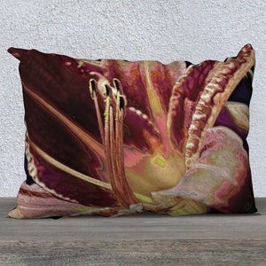 Pillow Cover • Abstract Daylily • Psychedelic Floral Closeup • 20x14 • Polyester Velveteen