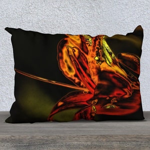 Pillow Cover • Neon Lily • from Neon Lilies Image Series • Psychedelic Floral Nature • 20x14 • Polyester Velveteen