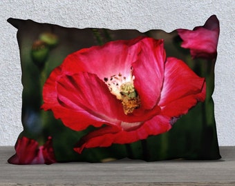 Örngott • Röd vallmo-design • Smakfull bild av röda vallmoblommor • 20x14 eller 18x18 • Polyestersammet