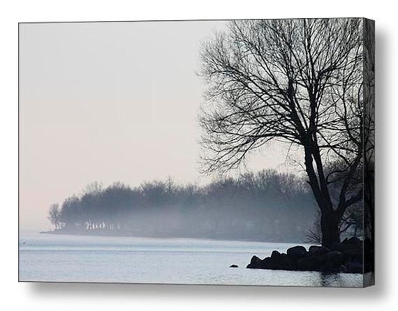 Canvas Wrap Print Large Wall Art Photography Evening Mist on Lake Ontario Serene Seascape Waterscape Scene