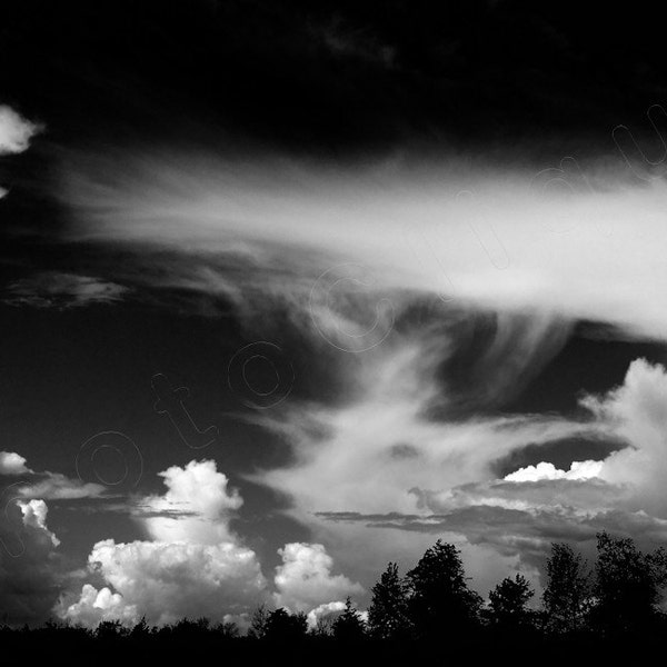 Fine Art Photography • Black and White b&w • Cloudscape • High Contrast Image of Dramatic Cloud Formations • High Res Print