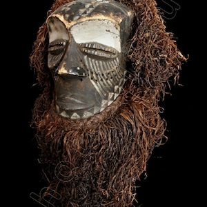 African Art • Fine Art Photography • Ethnographic Art Image Series • Portrait of Kuba Helmet Mask with Raffia• Tribal Art • High Res Print