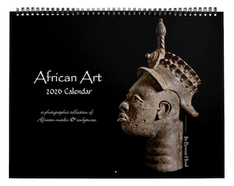 Calendar • 2026 Monthly Wall Calendar • African Art • Images of African Masks and Sculptures • 2 Styles & 2 Sizes Available