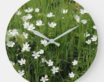 Round or Square Wall Clock • Wild Anemones • Featuring Floral Wildflowers Nature Image