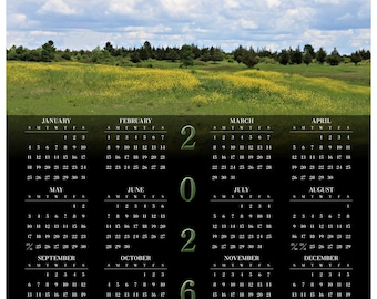 Meadowscape • 2026 Year at a Glance Calendar • Yearly Calendar • Size: 16.5x16.5 • Semi-gloss Poster Paper