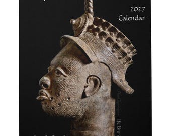 Calendar • 2027 African Art Monthly Wall Calendar • Large Vertical Format 11x17 • Images of African Masks & Sculptures • Wall Art