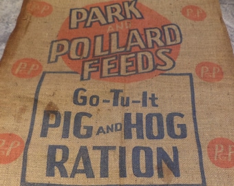 Burlap Sack, Go-Tu-It Pig and Hog Ration Sack, Vintage Farm and Barn Stock, Double Sided Feed Sack