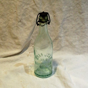 Glass Bottle, Antique Hand Blown Aqua Bottle, Charles Joly Brewing Company Philadelphia Bottle Salvage