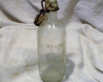 Glass Bottle, Apothecary Bottle, Pharmaceutical Bottle, Antique Hand Blown Clear Bottle, Citrate of Magnesia, Old Bottle Salvage