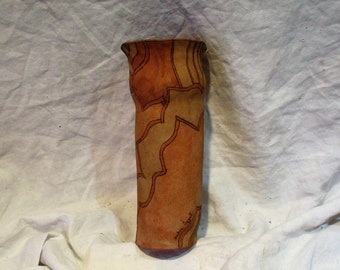 Sabra Segal Signed Vase, Etched Pottery Vase, Free Form Sculptural Vase