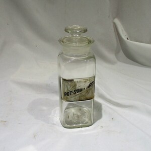 Apothecary Jar with Stopper, Empty Chemical Bottle, Vintage Old American Pharmacy Medicine Salvage